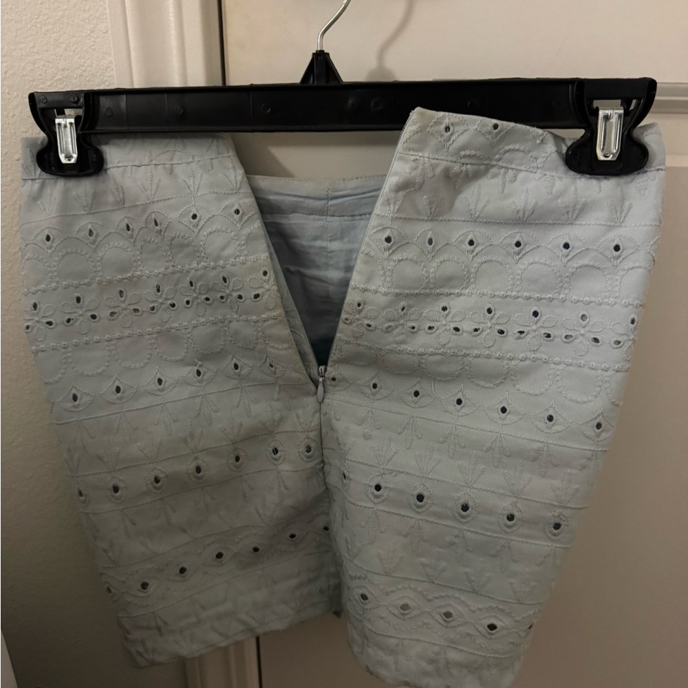 Francesca's Collections Light Blue Eyelet Pencil Skirt